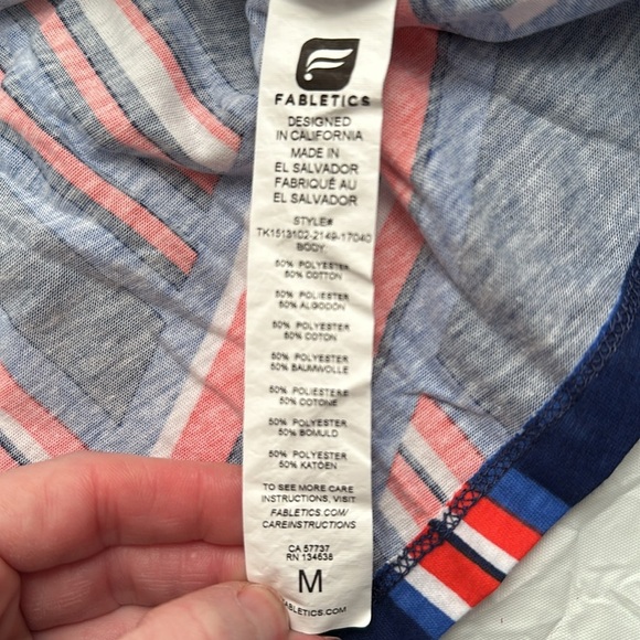 Fabletics red white blue crew neck short sleeve muscle t-shirt - Picture 10 of 10